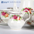 Rose Pattern Plain Design Royal Set de café de porcelana estilo conjunto de chá, Gift Box Set de café de embalagem